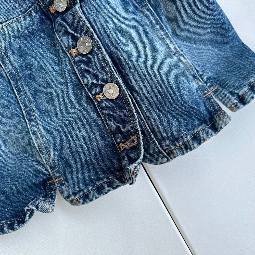 Women's Zara Blue Denim Vest Tank Top Smock Detail Women XS - Picture 8 of 12